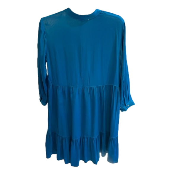 Calme’ by Johnny Was NWT Tiered Mandarin Collar Dress in Peacock Blue, Size M - Picture 4 of 12